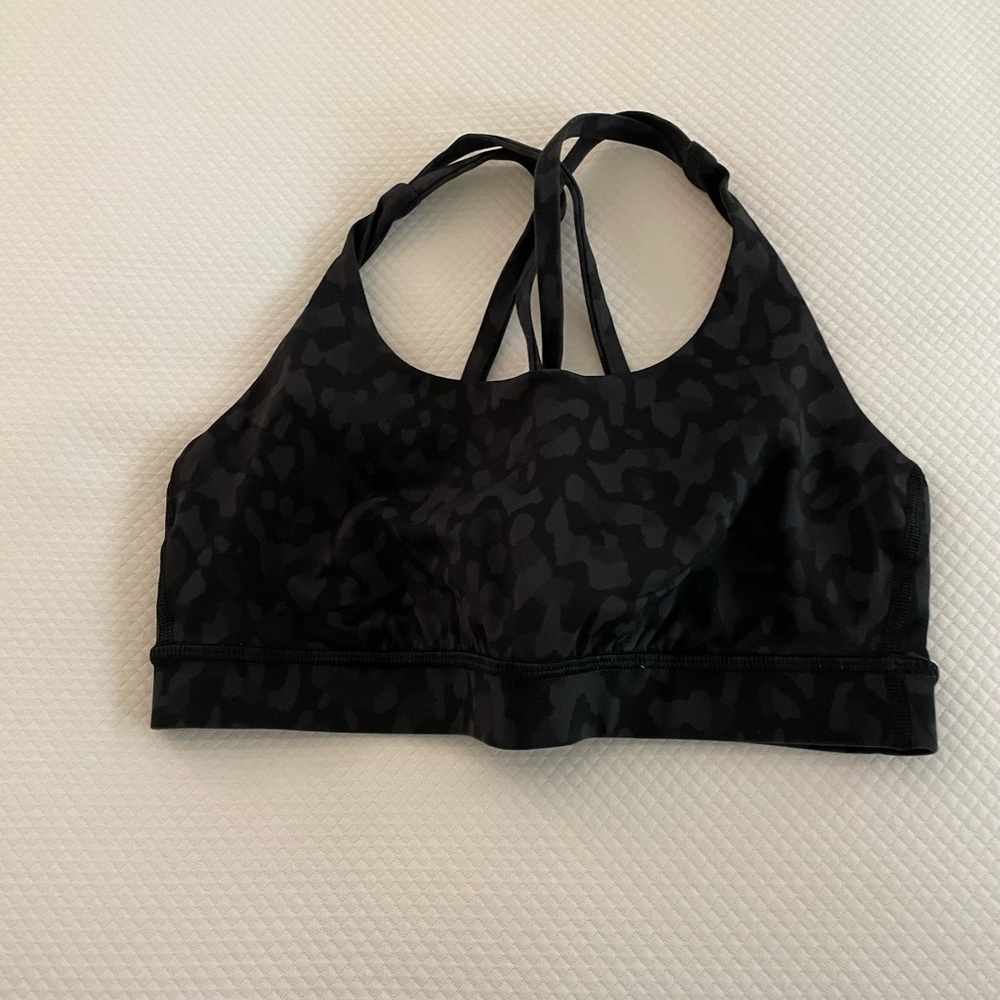 Lululemon Energy Bra, Abstract leopard print, Black, Size 6
